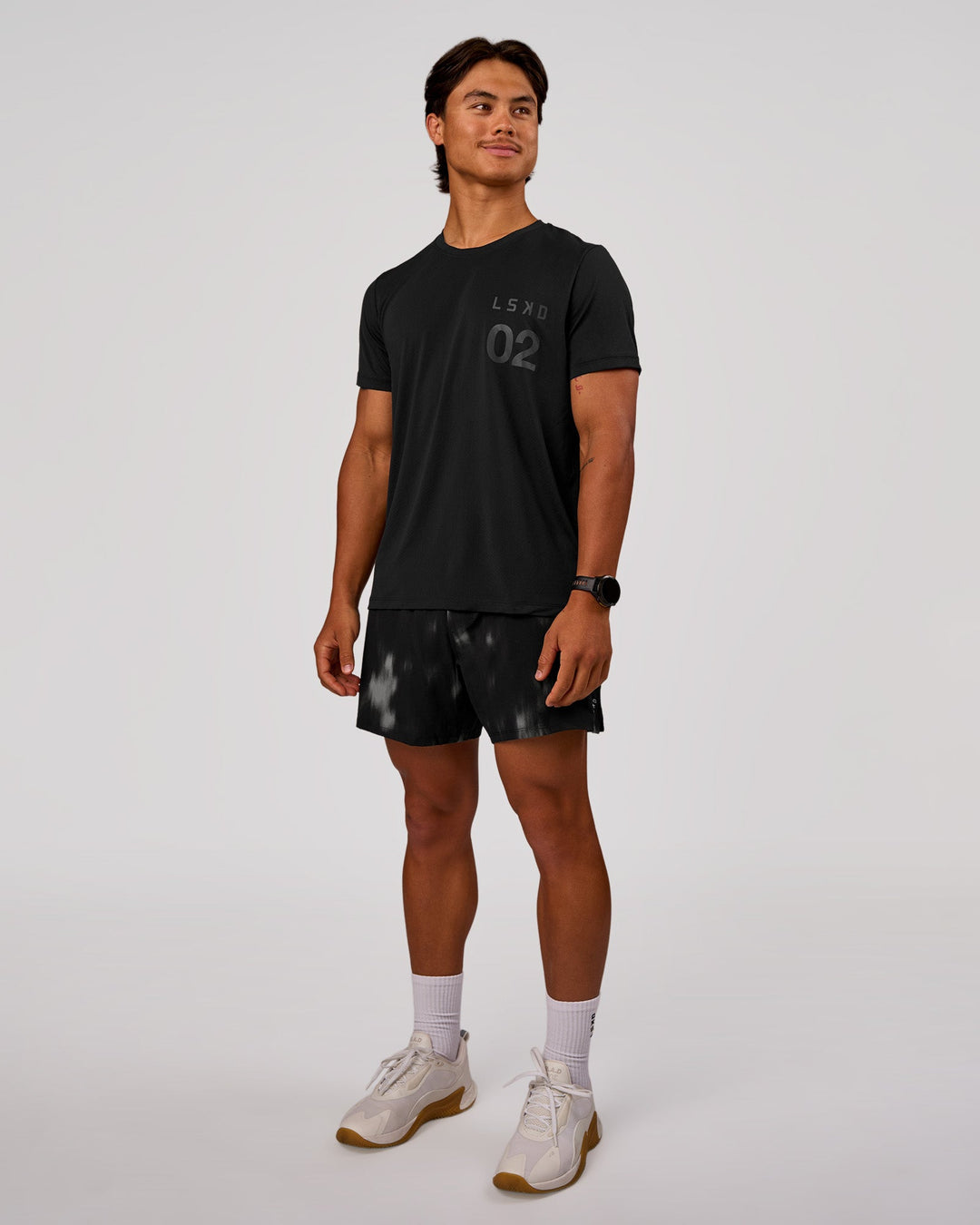 Man wearing Game Plan Rep Training Tee - Black-Onyx | Model:George | Size:M - view 2