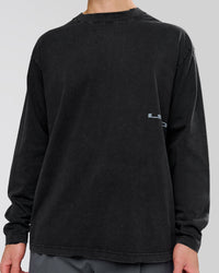 Man wearing Backline Washed Heavyweight Oversized LS Tee - Black Washed | Model:Leandro | Size:M | Thumbnail Index: 12