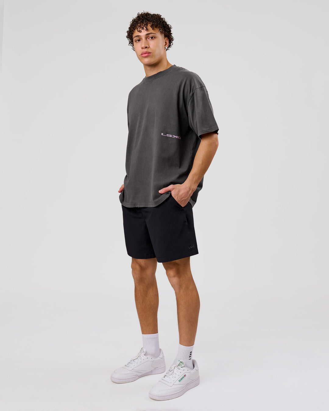 Man wearing Backline Washed Heavyweight Oversized Tee - Asphalt Washed | Model:Leandro | Size:M - view 5