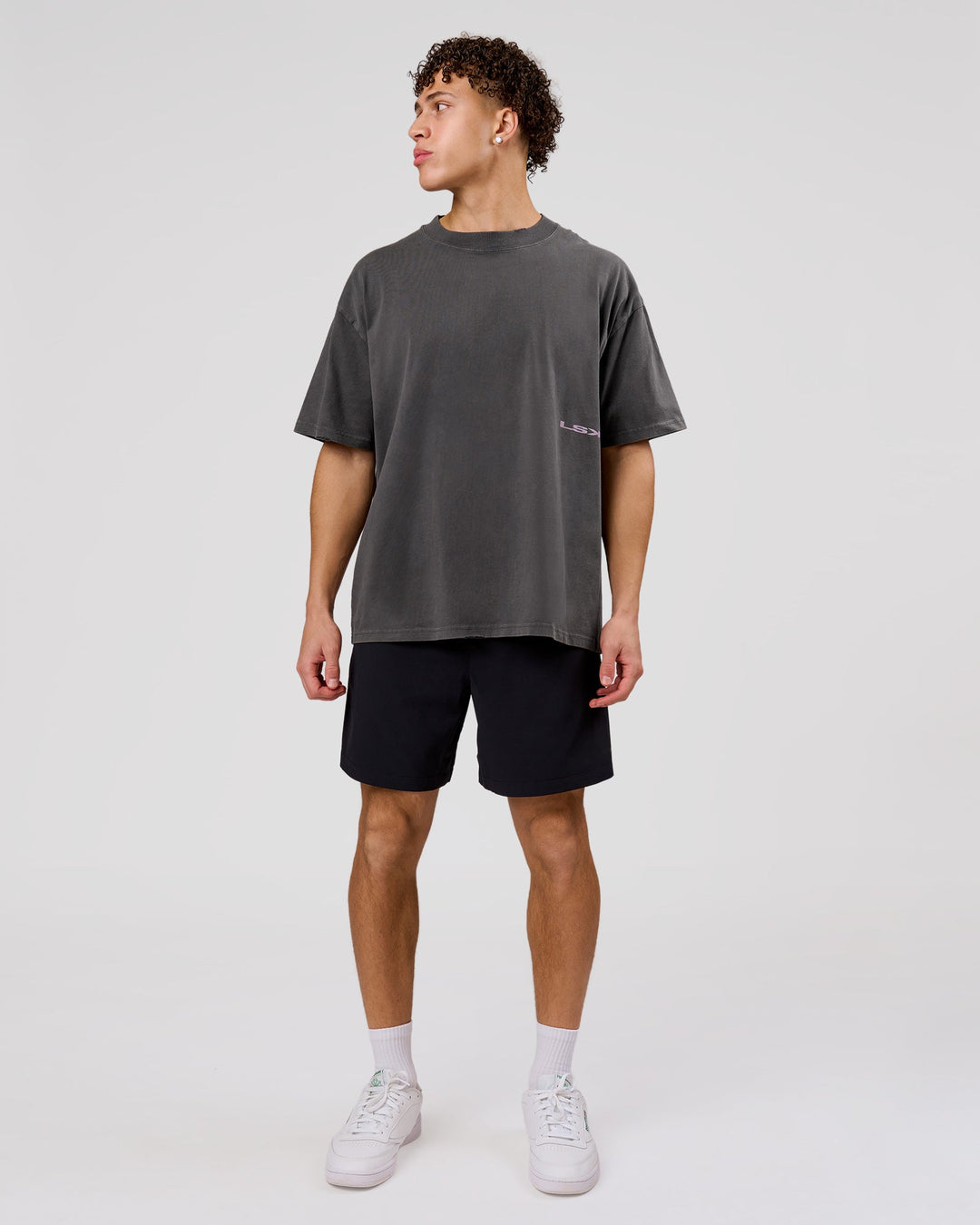 Man wearing Backline Washed Heavyweight Oversized Tee - Asphalt Washed | Model:Leandro | Size:M - view 9