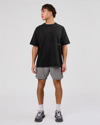 Man wearing Backline Washed Heavyweight Oversized Tee - Black Washed | Model:Leandro | Size:M | Thumbnail Index: 5