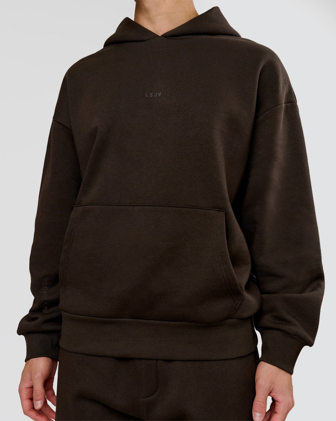 Man wearing Base Oversized Hoodie - Ground Coffee | Model:Leandro | Size:M - view 9