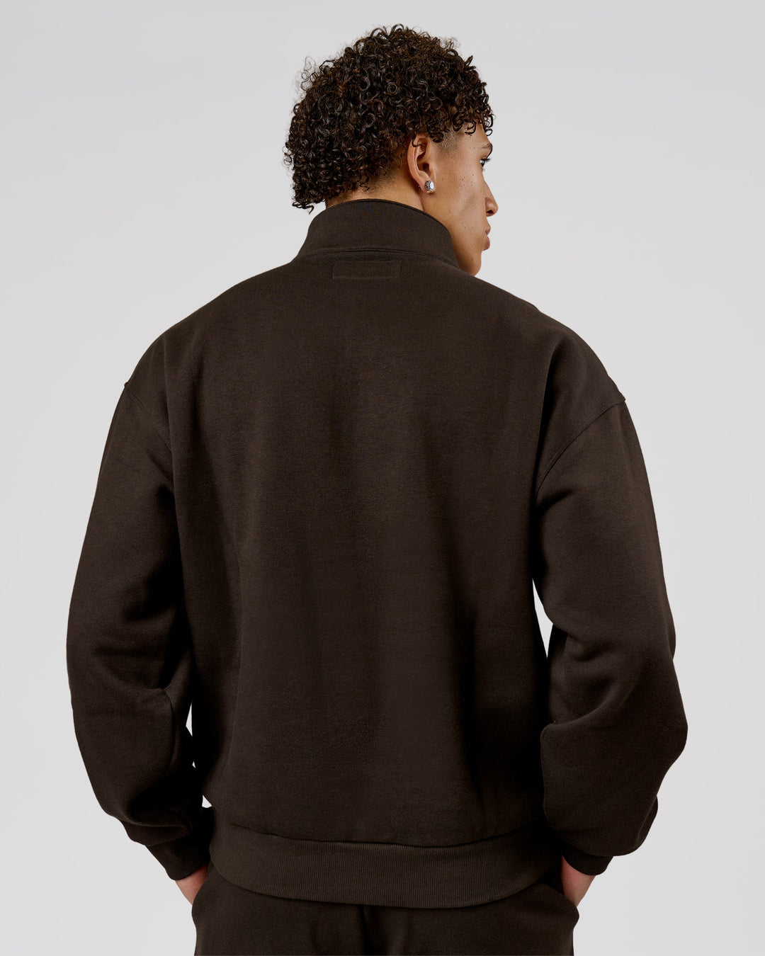 Man wearing Base Quarter Zip Sweater - Ground Coffee | Model:Leandro | Size:M - view 4