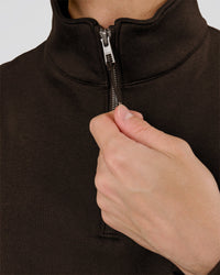 Man wearing Base Quarter Zip Sweater - Ground Coffee | Model:Leandro | Size:M | Thumbnail Index: 10
