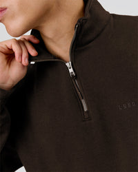Man wearing Base Quarter Zip Sweater - Ground Coffee | Model:Leandro | Size:M | Thumbnail Index: 11