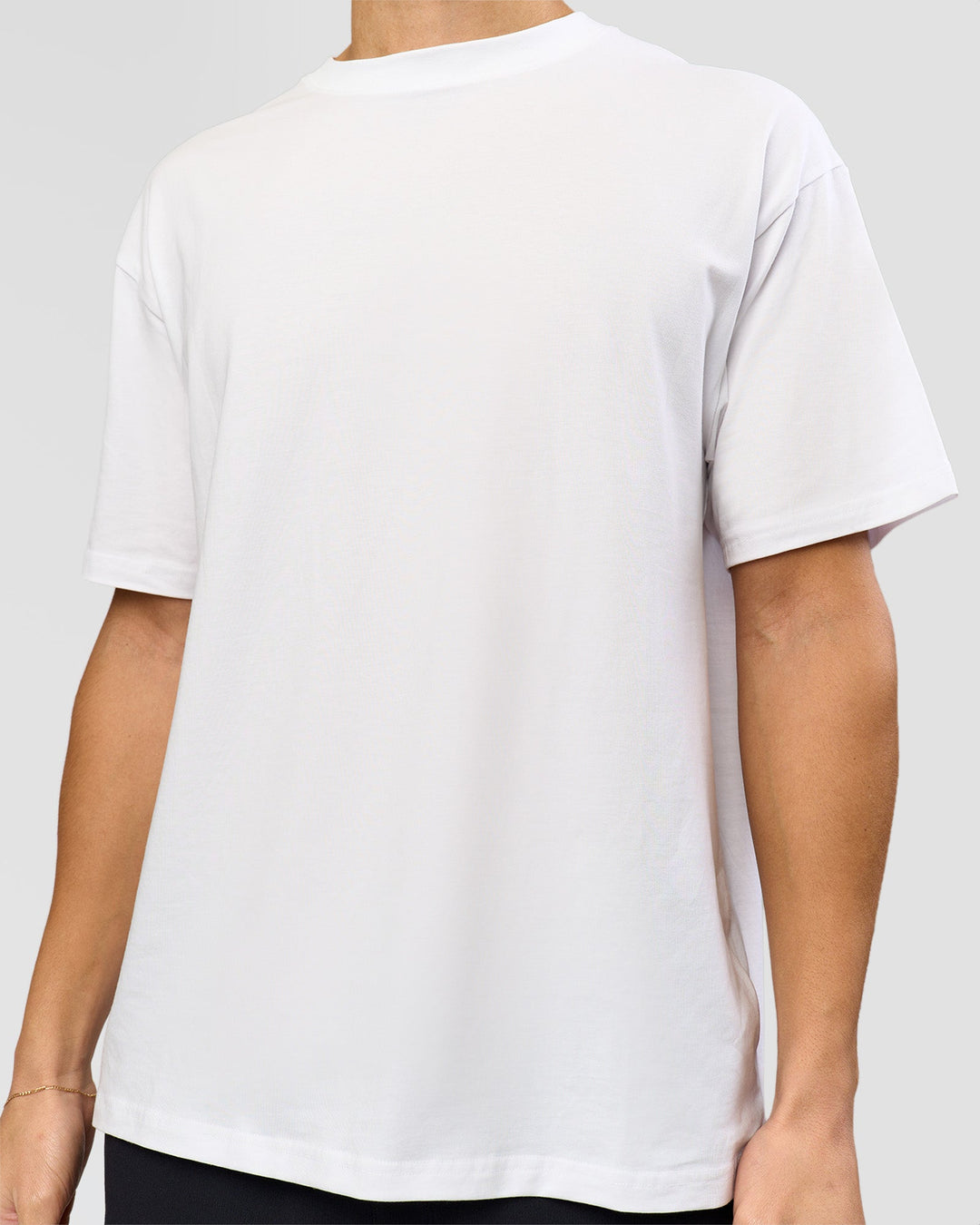 Man wearing Benchmark FLXCotton Oversized Tee - White-Pale Lilac | Model:Leandro | Size:M - view 13