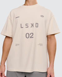 Man wearing Game Plan Heavyweight FLXCotton Oversized Tee - Vanilla Bean | Model:Leandro | Size:M | Thumbnail Index: 5