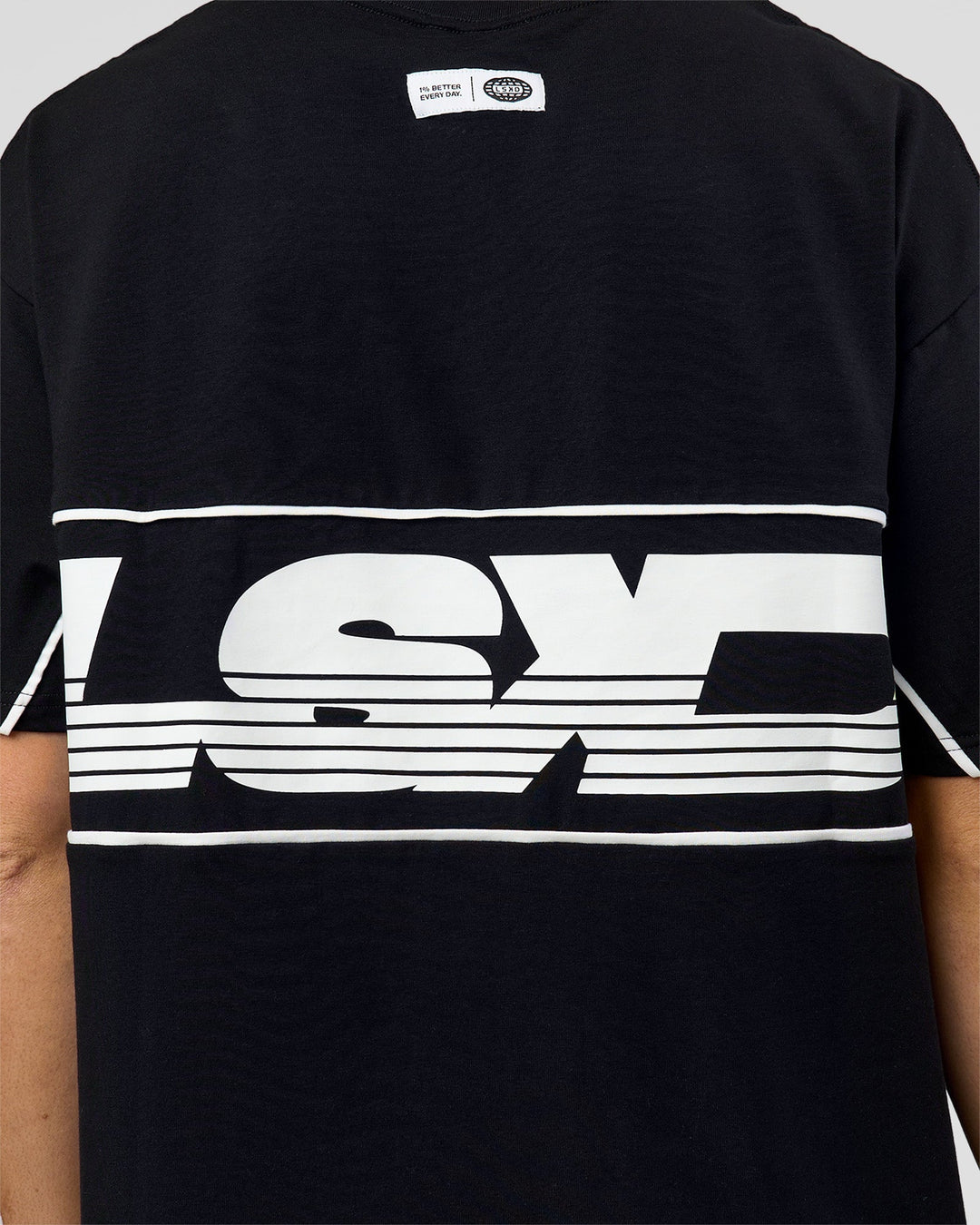 Man wearing Inline Heavyweight FLXCotton Oversized Tee - Black-White | Model:Leandro | Size:M - view 10