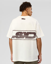 Man wearing Inline Heavyweight FLXCotton Oversized Tee - Off White-Hot Chocolate | Model:Leandro | Size:M | Thumbnail Index: 3