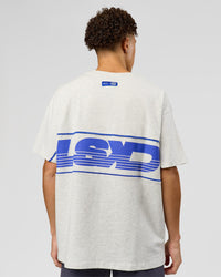 Man wearing Inline Heavyweight FLXCotton Oversized Tee - Silver Marl-Power Cobalt | Model:Leandro | Size:M | Thumbnail Index: 3
