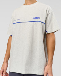 Man wearing Inline Heavyweight FLXCotton Oversized Tee - Silver Marl-Power Cobalt | Model:Leandro | Size:M | Thumbnail Index: 5