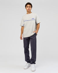 Man wearing Inline Heavyweight FLXCotton Oversized Tee - Silver Marl-Power Cobalt | Model:Leandro | Size:M | Thumbnail Index: 6