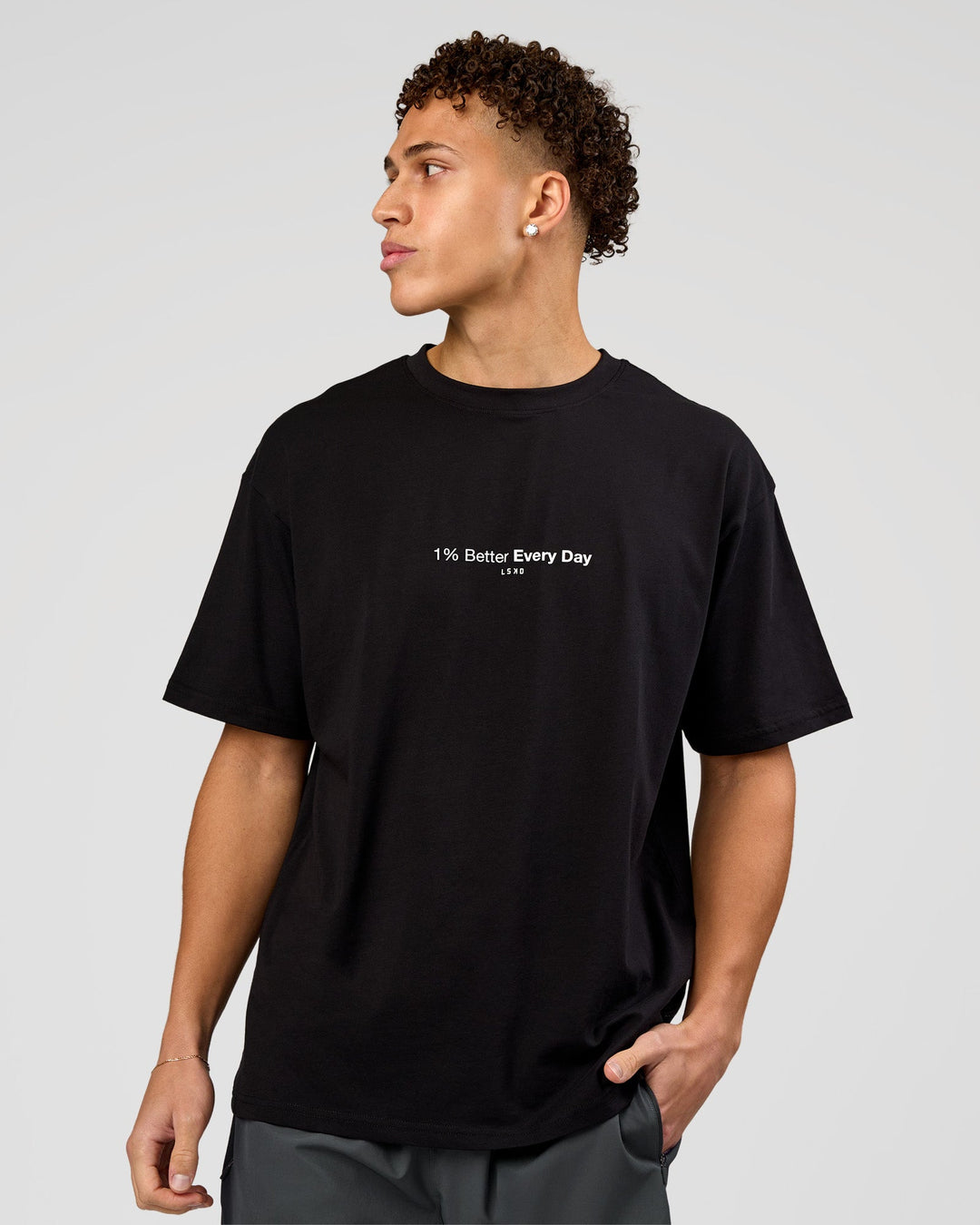 Man wearing VS6 1% Better FLXCotton Oversize Tee - Black | Model:Leandro | Size:M - view 2