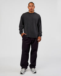 Man wearing Clear Vision Heavyweight FLXCotton Oversized LS Tee - Black Washed-Black | Model:Malebo | Size:M | Thumbnail Index: 2