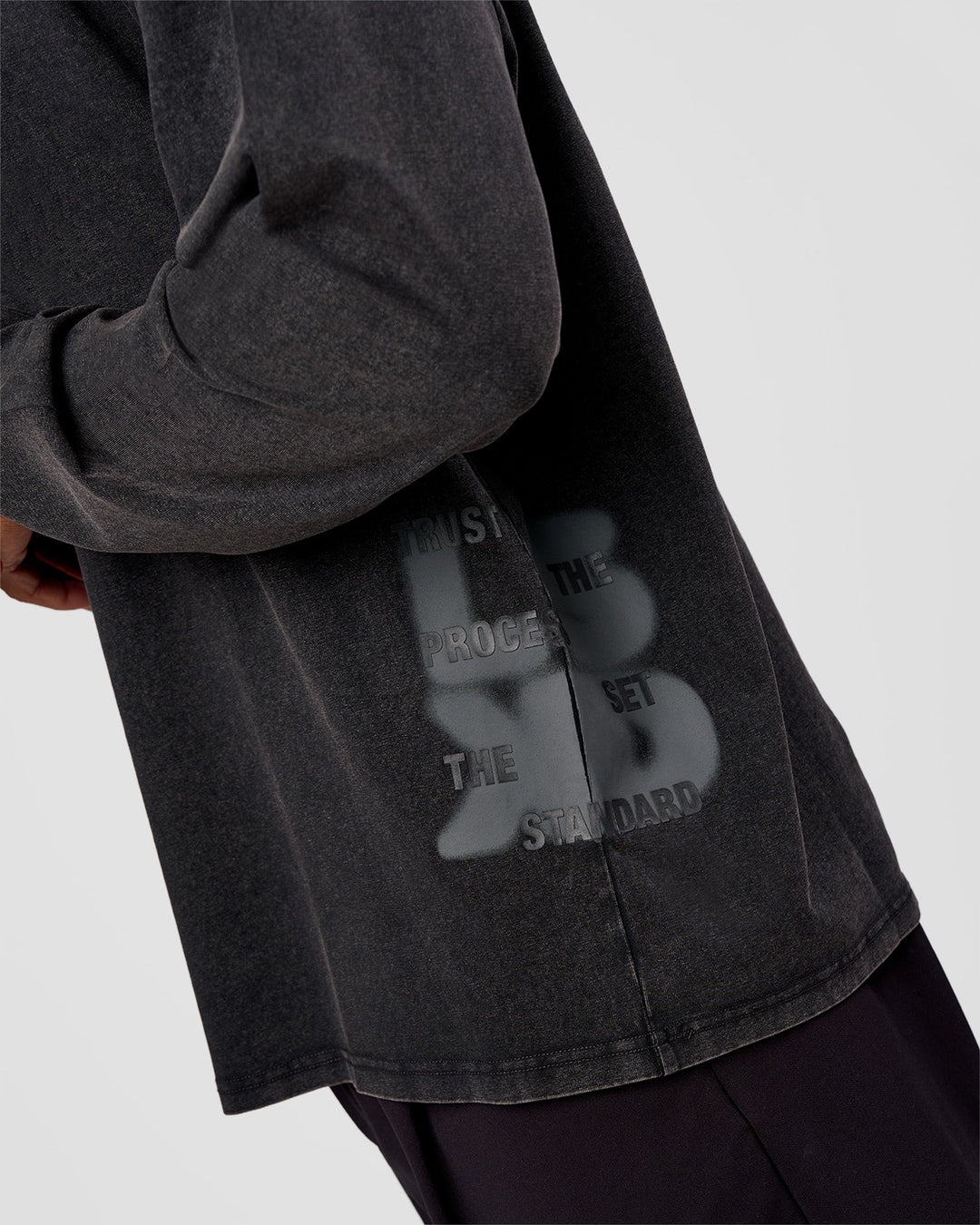 Man wearing Clear Vision Heavyweight FLXCotton Oversized LS Tee - Black Washed-Black | Model:Malebo | Size:M - view 2