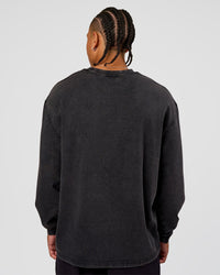 Man wearing Clear Vision Heavyweight FLXCotton Oversized LS Tee - Black Washed-Black | Model:Malebo | Size:M | Thumbnail Index: 11