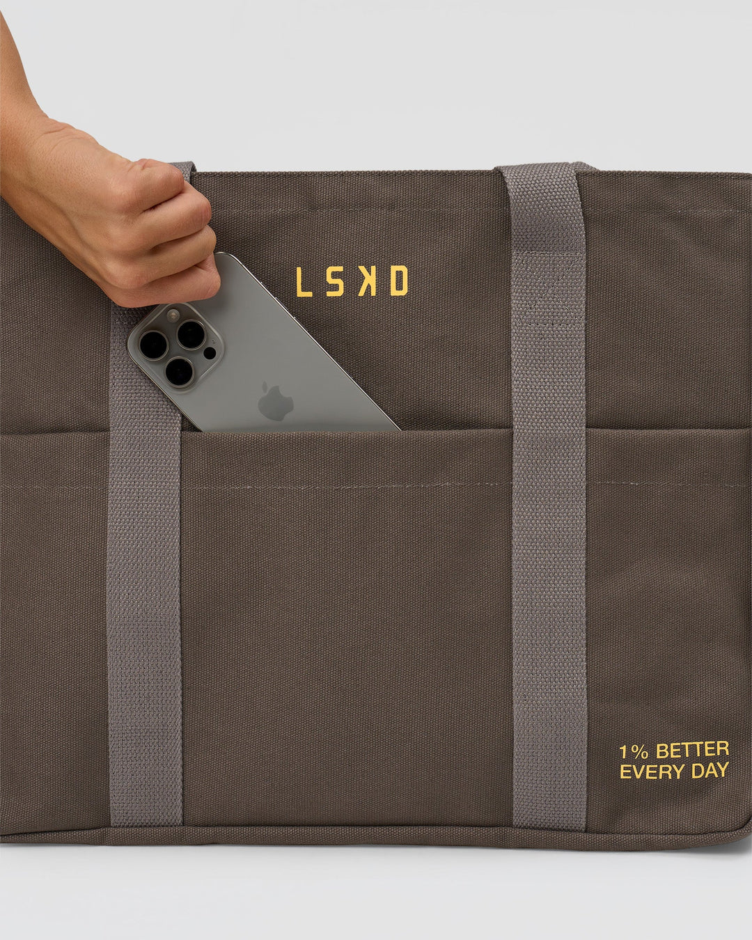 Studio image of Everywhere Canvas Tote - Walnut Grey-Lemon - view 6