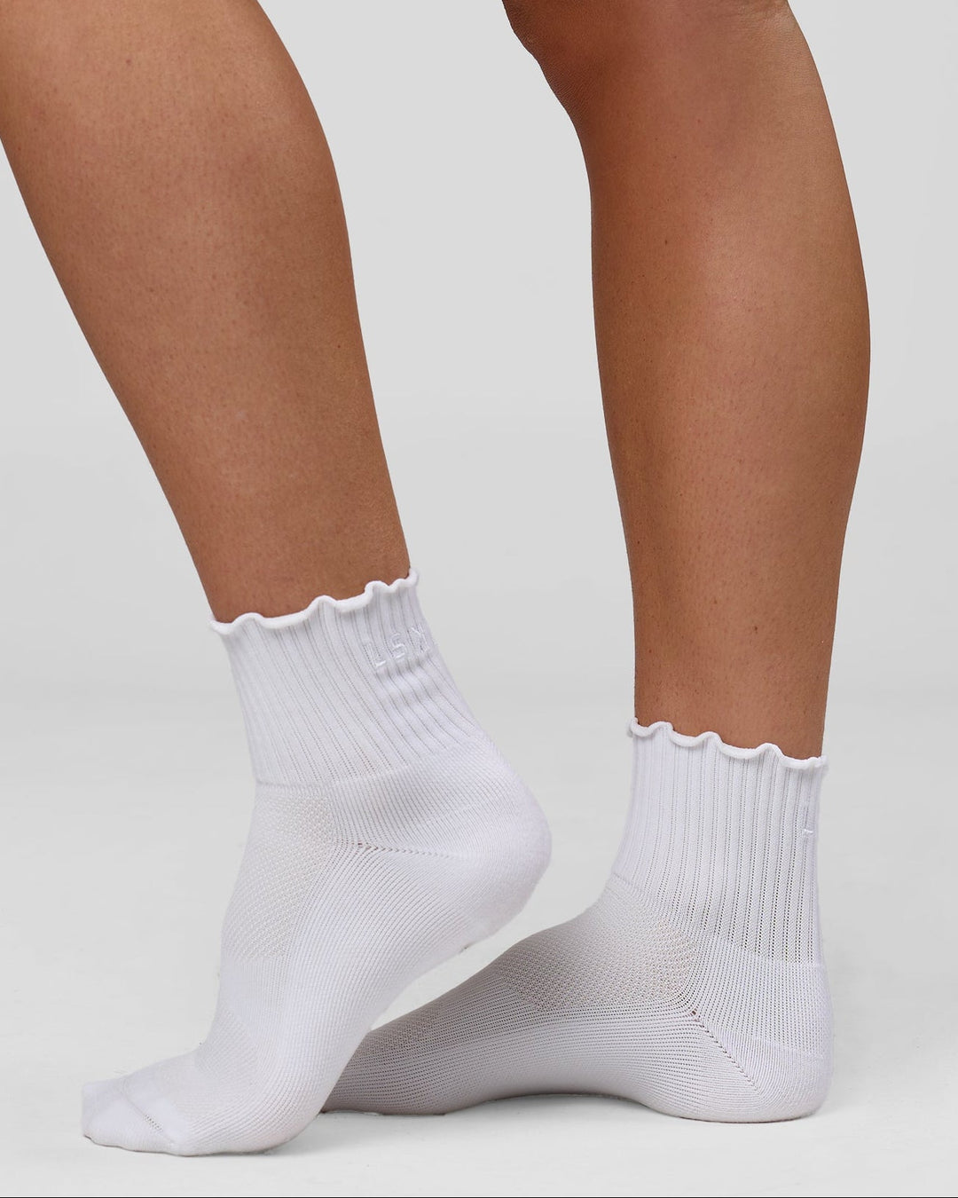 Studio image of Performance Frill Quarter Sock - White-White - view 1