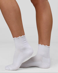 Studio image of Performance Frill Quarter Sock - White-White | Thumbnail Index: 0