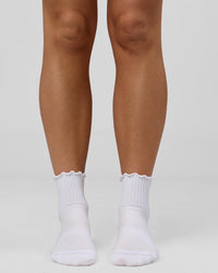 Studio image of Performance Frill Quarter Sock - White-White | Thumbnail Index: 3