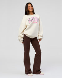 Woman wearing Varsity Boxy Crew - Off White-Pink Rose | Model:Bianca | Size:L | Thumbnail Index: 3