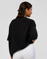 Woman wearing Varsity EST Heavyweight Oversized Tee  - Black-Off White | Model:Bianca | Size:L | Thumbnail Index: 7