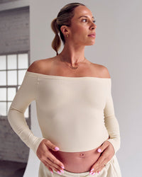 Woman wearing Bree Bardot Long Sleeve Top - Vanilla Bean | Model:Bree | Size:M | Thumbnail Index: 6