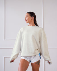 Woman wearing Strong is Beautiful Oversized Sweater - Silver Marl | Model:Charlotte | Size:M | Thumbnail Index: 9