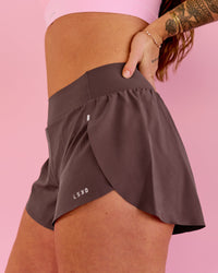 Woman wearing Pacer 3" Run Short - Cocoa Powder | Model:Robyn | Size:M | Thumbnail Index: 3