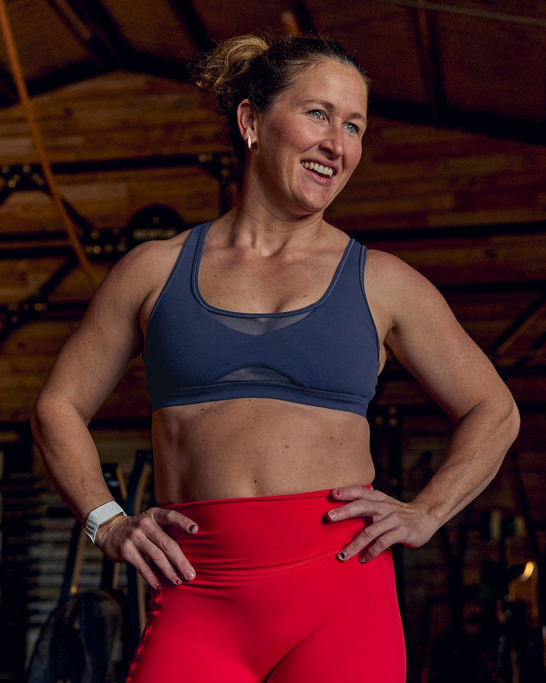 Woman wearing Unstoppable Racerback Sports Bra - Future Navy | Model:Tia | Size:M - view 2