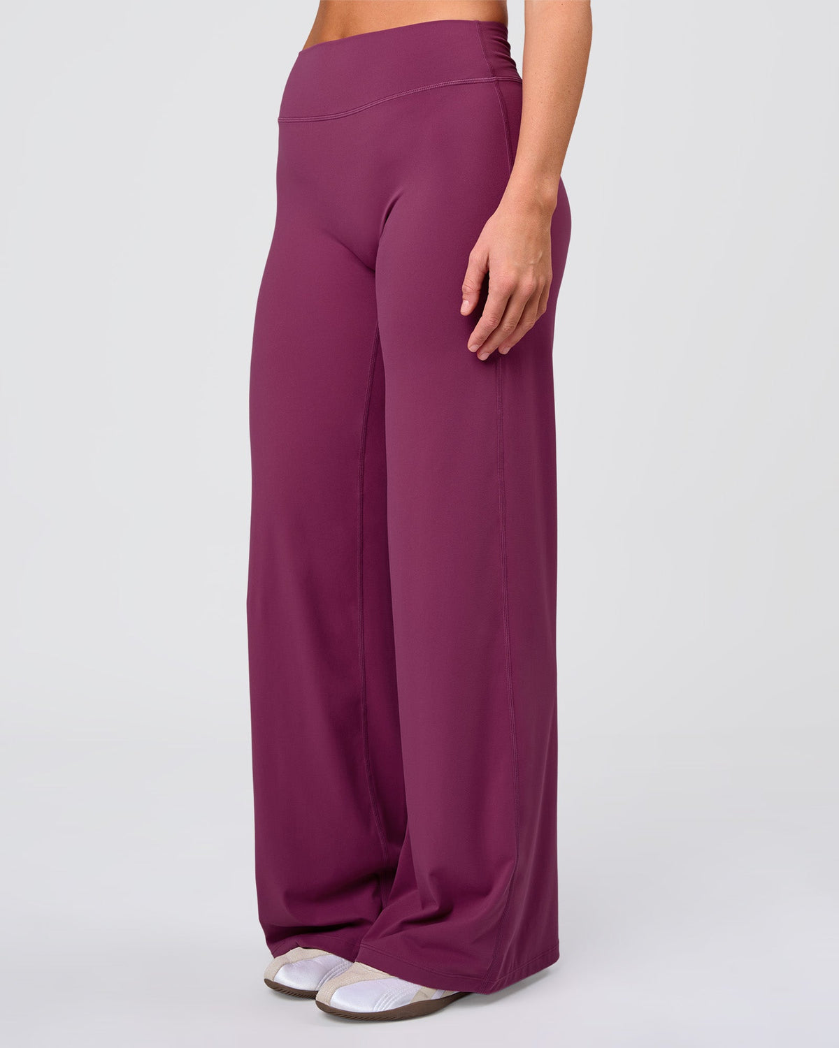 Woman wearing Elixir High-Rise Pant - Boysenberry | Model:Amity | Size:S