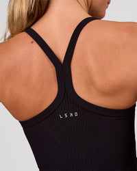 Woman wearing Flame Ribbed Regular Length Tank - Black | Model: Amity | Size: S | Thumbnail Index: 3