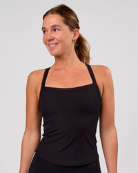 Woman wearing Flame Ribbed Regular Length Tank - Black | Model: Amity | Size: S | Thumbnail Index: 2