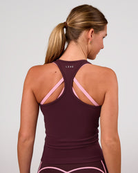 Woman wearing Flow Rep Scoop Neck Tank - Cherry Lacquer | Model:Amity | Size:S | Thumbnail Index: 1