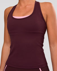 Woman wearing Flow Rep Scoop Neck Tank - Cherry Lacquer | Model:Amity | Size:S | Thumbnail Index: 0