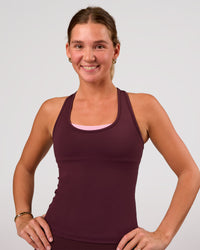 Woman wearing Flow Rep Scoop Neck Tank - Cherry Lacquer | Model:Amity | Size:S | Thumbnail Index: 2