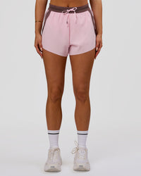 Woman wearing Accelerate 3" Force High-Rise Running Short - Marshmallow-Cocoa Powder | Model:Bianca | Size:S | Thumbnail Index: 3