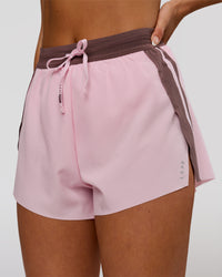 Woman wearing Accelerate 3" Force High-Rise Running Short - Marshmallow-Cocoa Powder | Model:Bianca | Size:S | Thumbnail Index: 0