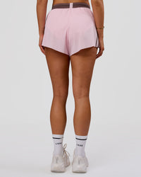 Woman wearing Accelerate 3" Force High-Rise Running Short - Marshmallow-Cocoa Powder | Model:Bianca | Size:S | Thumbnail Index: 7