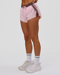 Woman wearing Accelerate 3" Force Mid-Rise Running Short - Marshmallow-Cocoa Powder | Model:Bianca | Size:S | Thumbnail Index: 6