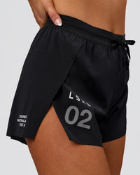 Woman wearing Accelerate 3" High-Rise Running Short - Black-Tech Department | Model:Bianca | Size:S | Thumbnail Index: 1