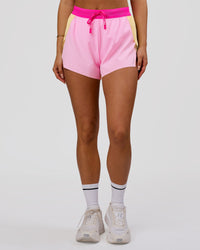 Woman wearing Accelerate 3" High-Rise Running Short - Marshmallow-Lemon-Ultra Pink | Model:Bianca | Size:S | Thumbnail Index: 5
