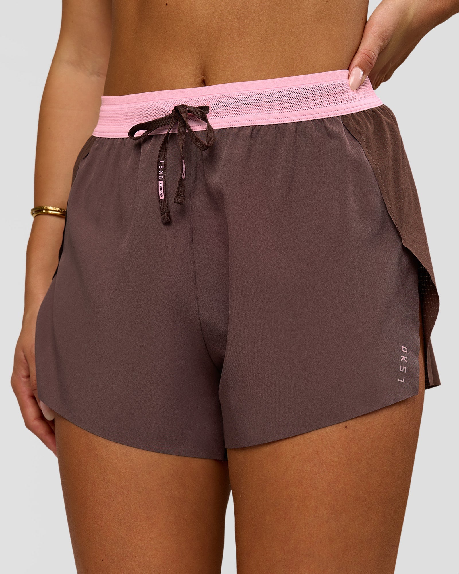 Woman wearing Accelerate 3" High-Rise Running Short - Neapolitan | Model:Bianca | Size:S