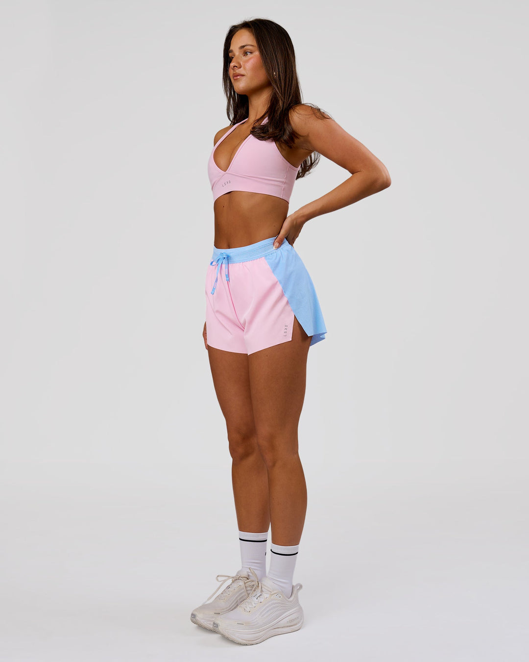Woman wearing Accelerate 3" High-Rise Running Short - Open Air-Marshmallow | Model:Bianca | Size:S - view 7