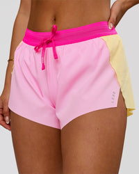 Woman wearing Accelerate 3" Mid-Rise Running Short - Marshmallow-Lemon-Ultra Pink | Model:Bianca | Size:S | Thumbnail Index: 0