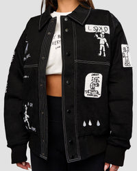 Woman wearing Andrew J. Steel x LSKD Bomber Jacket - Black | Model:Bianca | Size:S | Thumbnail Index: 2