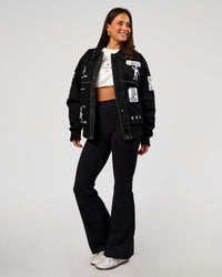 Woman wearing Andrew J. Steel x LSKD Bomber Jacket - Black | Model:Bianca | Size:S | Thumbnail Index: 11