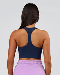 Woman wearing Flow Long Line Sports Bra - Future Navy | Model:Bianca | Size:S | Thumbnail Index: 2