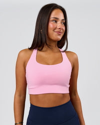 Woman wearing Flow Long Line Sports Bra - Pink Rose | Model:Bianca | Size:S | Thumbnail Index: 3