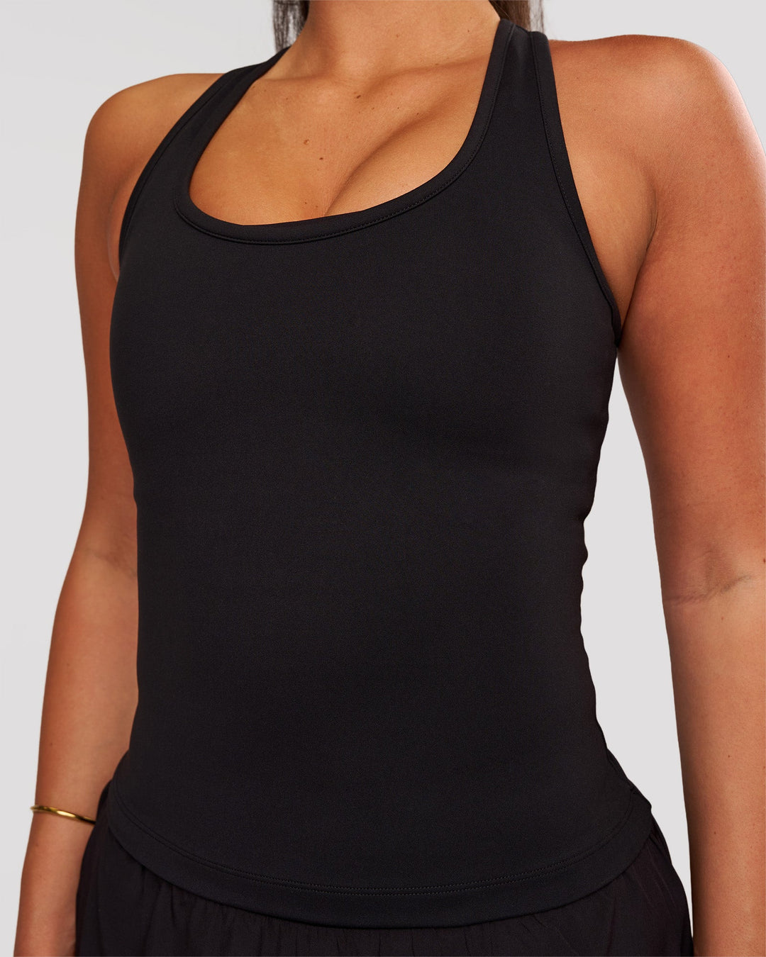 Woman wearing Flow Rep Scoop Neck Tank - Black | Model:Bianca | Size:S - view 1